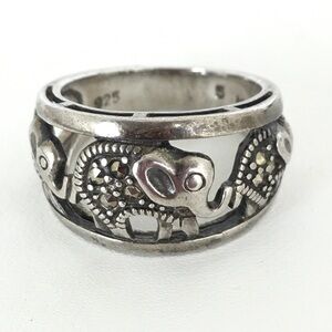 Sterling Silver Elephant & Marcasite Ring .925 Women’s